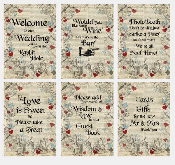 Bundle - Instant Download Alice in Wonderland Themed Wedding Signs