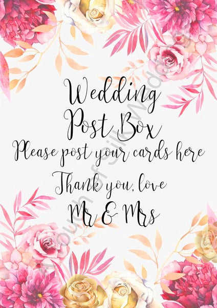 Printable - Gold & Pink Floral Wedding Sign Bundle x 6 Signs