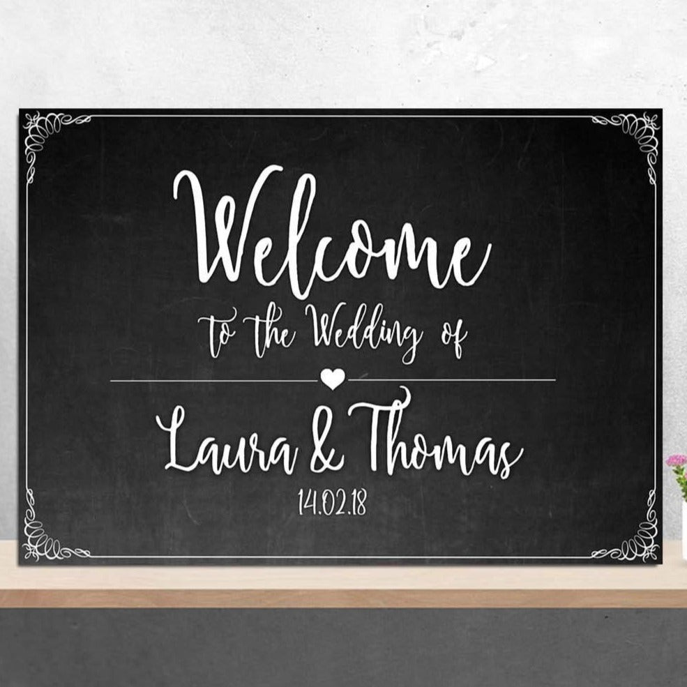 Large Chalk Board Effect Wedding Welcome Sign – Silk Stationery, image size:985x985