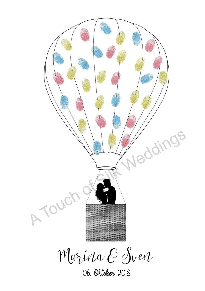 Hot Air Balloon Fingerprint Guest Book with Ink – Silk Stationery
