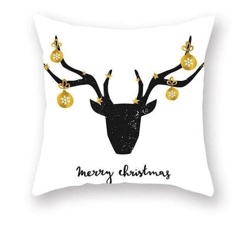 Reindeer White, Black and Gold Christmas Cushion Cover - Cover only, no insert - 45cm x 45cm