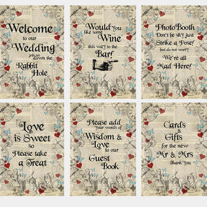 alice in wonderland wedding theme signs