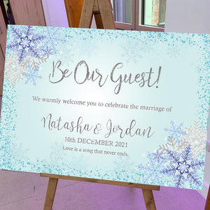 be our guest snowflake wedding welcome sign