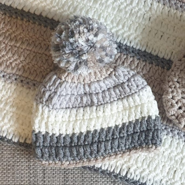 Handmade Crochet Baby Beanie - Variety of Colours, Pom Pom Extra