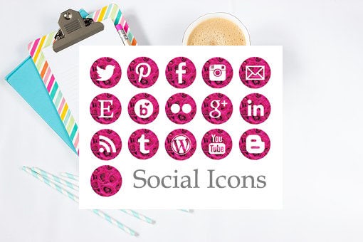 Instant Download - Pink Rose Social Media Icons