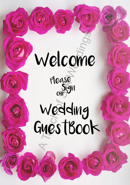 Sofortiger Download des Hochzeits-Gästebuchschilds mit rosa Roseneffekt