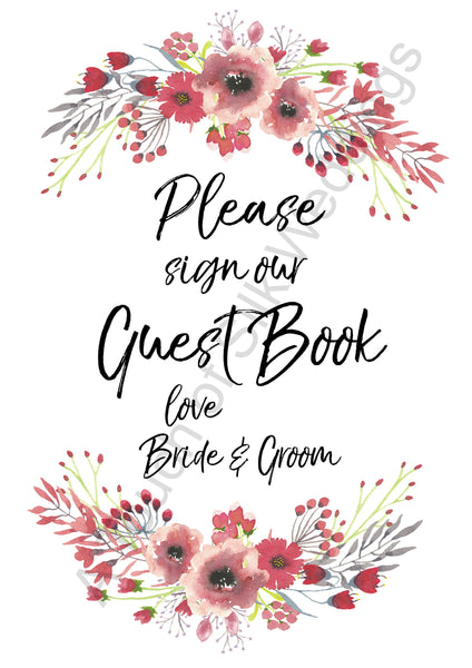 Bundle - Instant Download Red Floral Wedding Signs