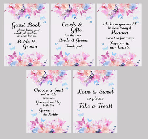Bundle – Hochzeitsschilder mit floralem Schmetterlingsmotiv