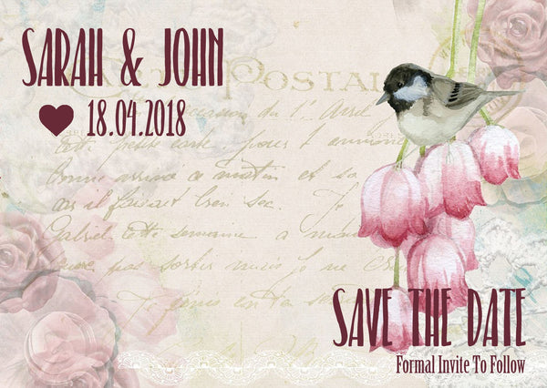 Digital - Vintage Bird Wedding Save The Dates
