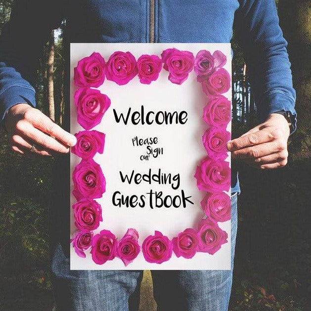 Roze roos bruiloft gastenboek teken
