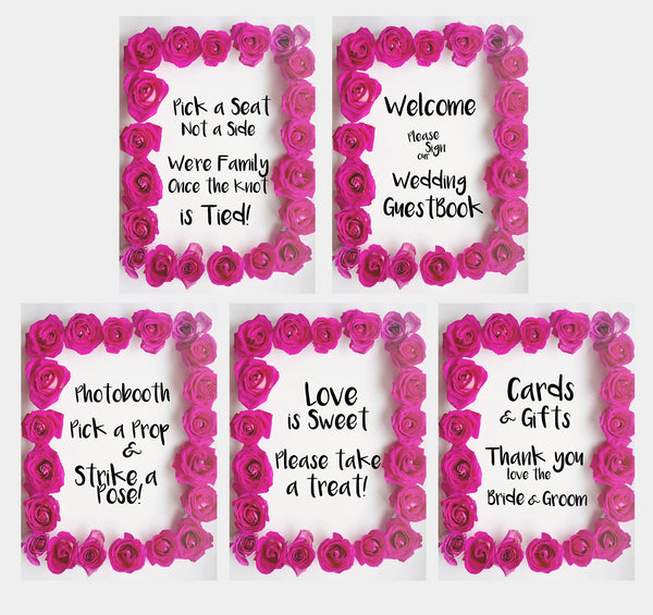 Bundle – Sofortiger Download rosa Rosen-Hochzeitsschilder