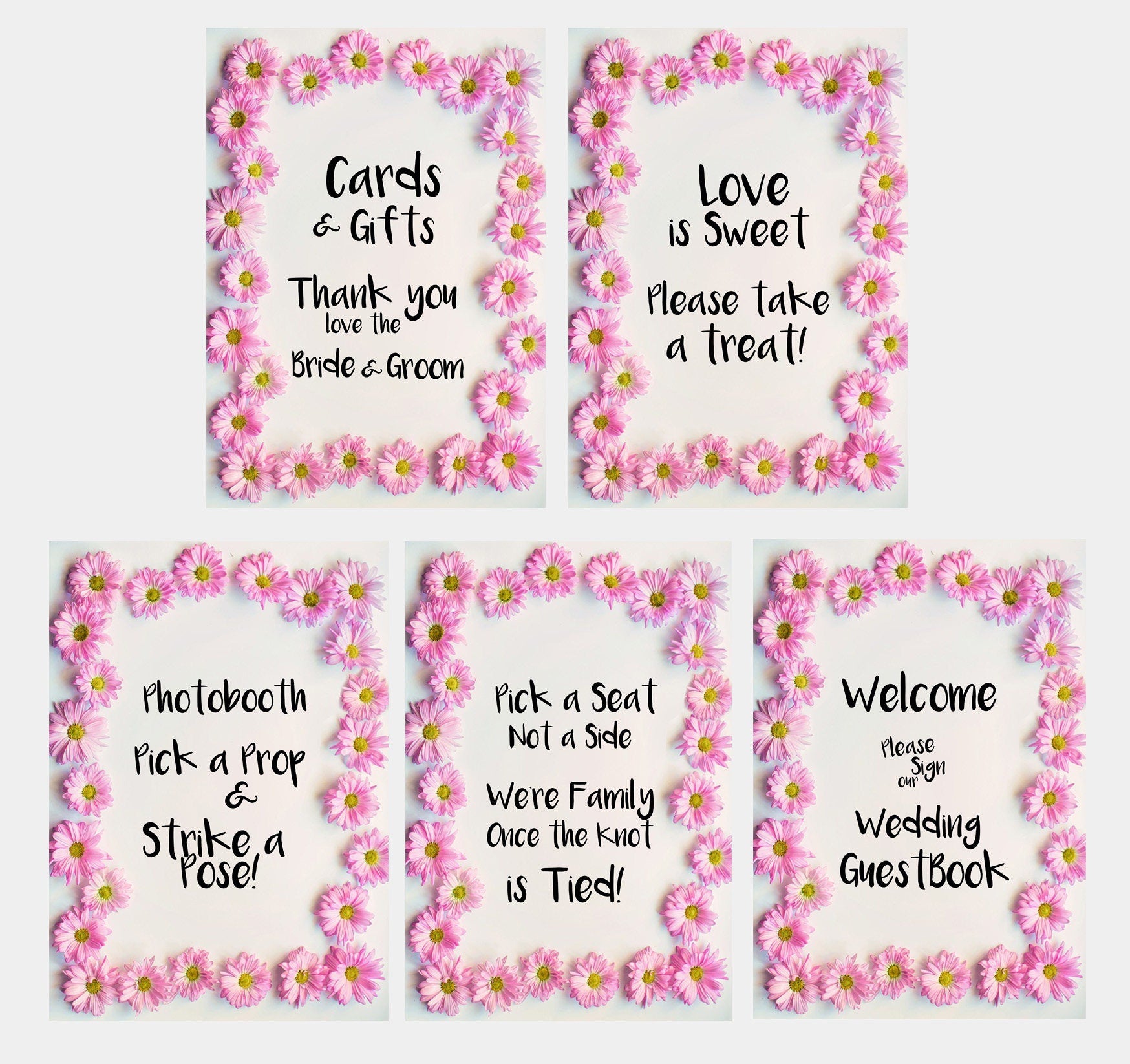 Bundle – Hochzeitsschilder mit rosa Gänseblümchen