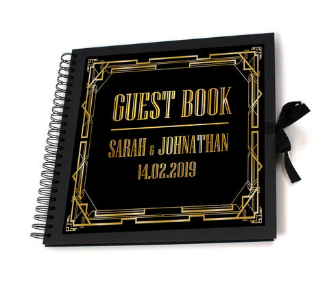 Personalisiertes Gatsby-Gästebuch in Schwarz und Gold