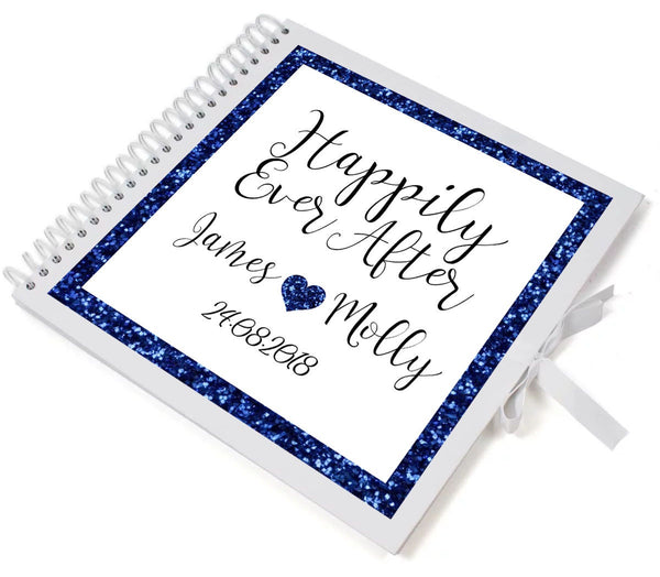 Large Personalised Navy Glitter Wedding Guest Book