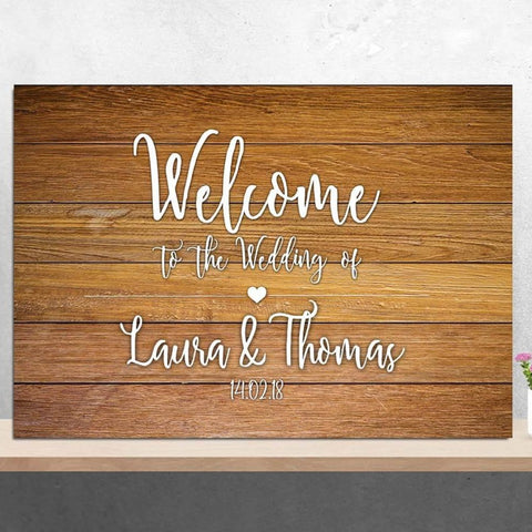 Hochzeits-Willkommensschild in Holzoptik – personalisiert – verschiedene Farben