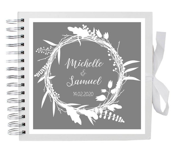 Personalised White & Grey Wreath Guest book