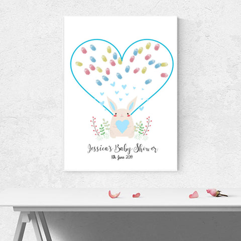 Blue Bunny Baby Shower Fingerprint Guest Book with Ink