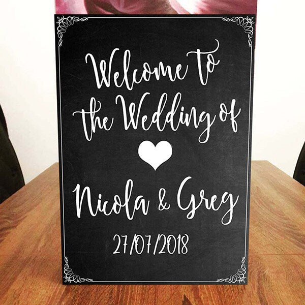 Großes Schild „Willkommen bei unserer Hochzeit“ – personalisiert – verschiedene Farben