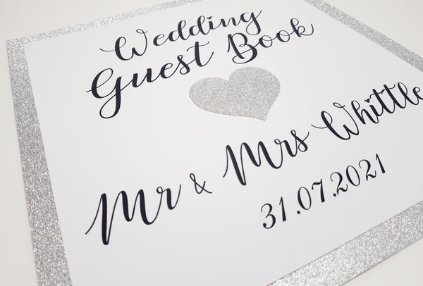 Large Personalised Silver Glitter Wedding Guest Book