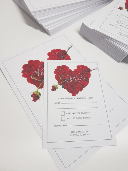 Petal Heart Red Wedding Invitation Set - Invitation with Matching RSVP