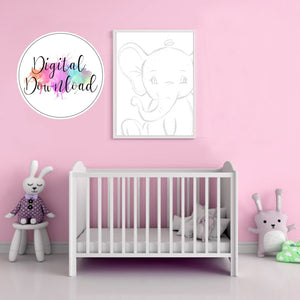Instant Download Nursery Large Elephant Print with Sketch Effect