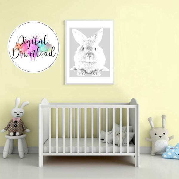 Instant Download Nursery Rabbit Print with Sketch Effect