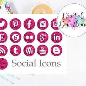 Instant Download - Pink Rose Social Media Icons