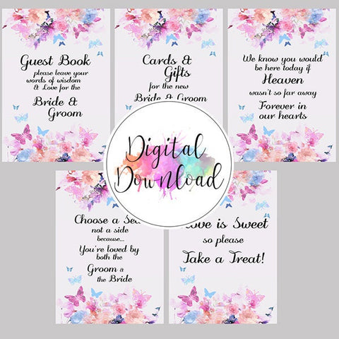 Bundle - Sofortiger Download Blumen-Schmetterlings-Hochzeitsschilder