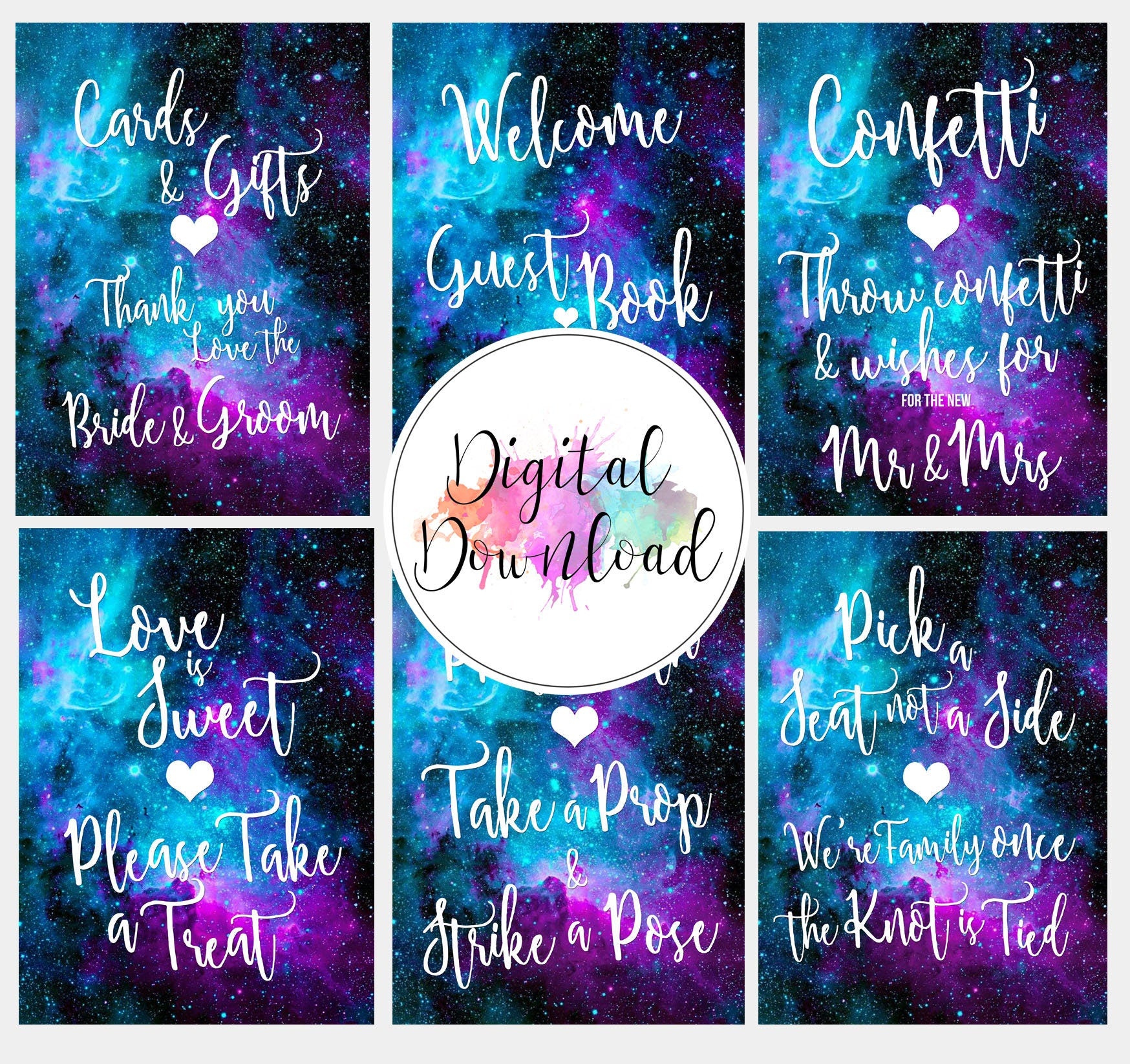 Bundle - Instant Download Blue Galaxy Wedding Signs