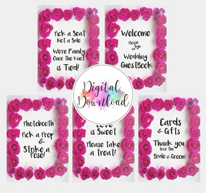 Bundel - Instant Download Pink Rose Wedding Signs