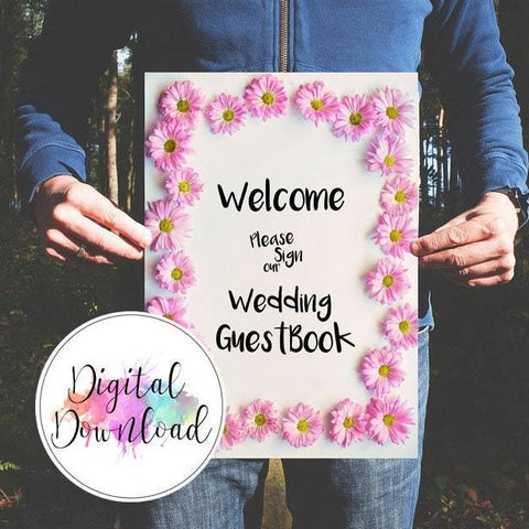Instant Download Pink Daisy Effect Wedding Guest Book Sign