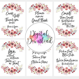 Bundle - Instant Download Red Floral Wedding Signs