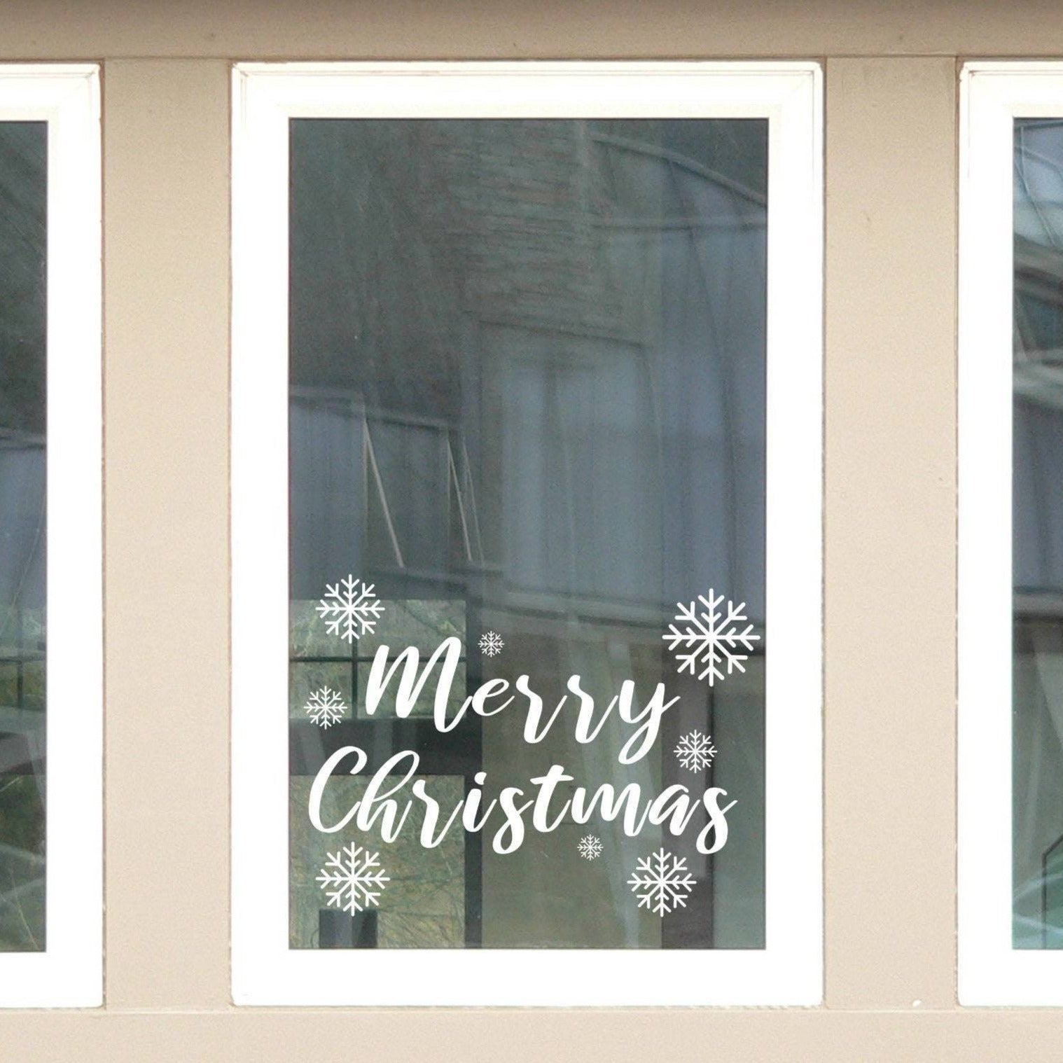 Frohe Weihnachten-Fenster-Vinyl mit Schneeflocken