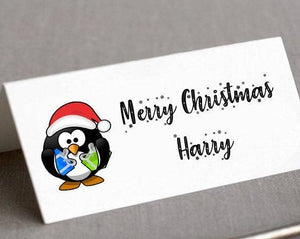 Personalised Christmas Place Cards, Christmas Table Decoration - Penguin
