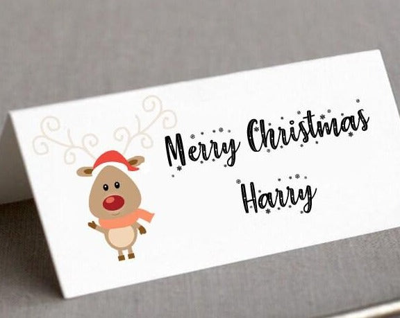 Personalised Christmas Place Cards, Christmas Table Decoration - Rudolph