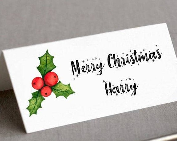Personalised Christmas Place Cards, Christmas Table Decoration - Holly