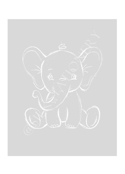 Sofortiger Download eines Kinderzimmer-Elefant-Drucks mit Skizzeneffekt