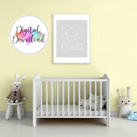 Instant Download Nursery Elephant Print with Sketch Effect