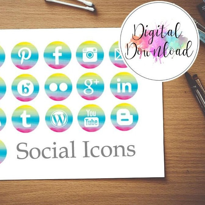 Instant Download - Watercolour Rainbow Social Media Icons