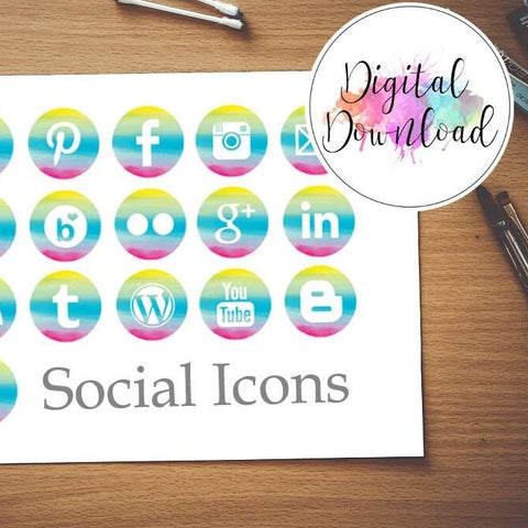 Instant Download - Watercolour Rainbow Social Media Icons