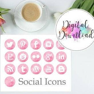 Instant Download - Light Pink Watercolour Social Media Icons