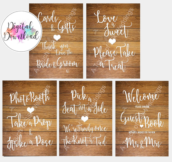 Bundle - Instant Download Light Wood Effect Wedding Signs