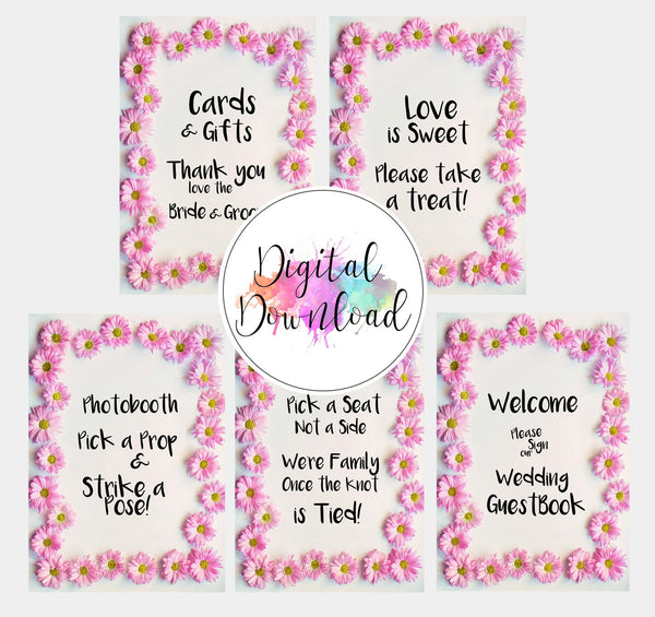 Bundle - Sofortiger Download Pink Daisy Hochzeitsschilder