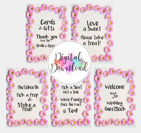 Bundel - Instant Download Pink Daisy Wedding Signs