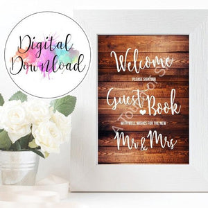 Instant Download Wood Effect Wedding Guest Book Sign