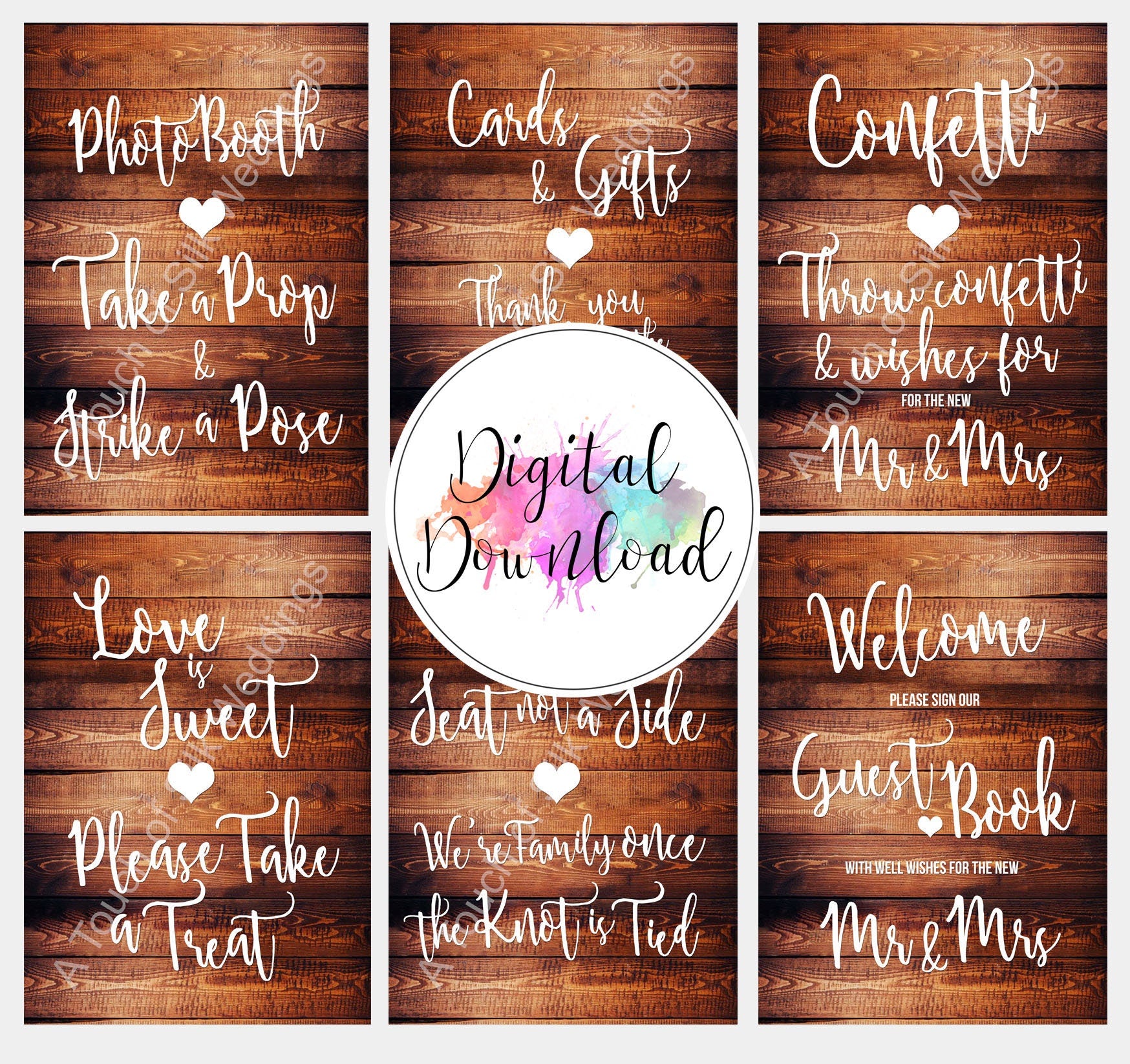 Bundel - Instant Download Dark Wood Effect Wedding Signs