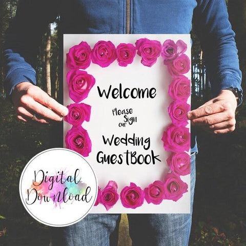 Instant Download roze roos effect bruiloft gastenboek teken