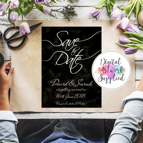 Digital - White Marble Effect Save the Dates - Personalised