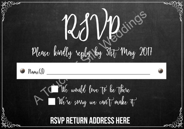 Digital - Chalk Board Effect Invitation Set - Invite, RSVP & Details Card