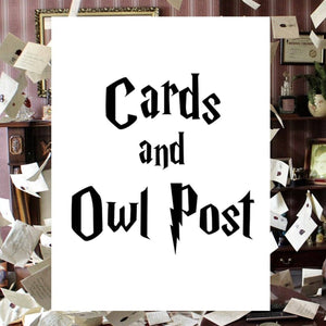 cards and owl post wedding sign